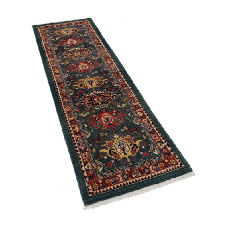 Tapis de couloir vert en laine 2 pi 3 po x 7 pi 11 po Makhaï