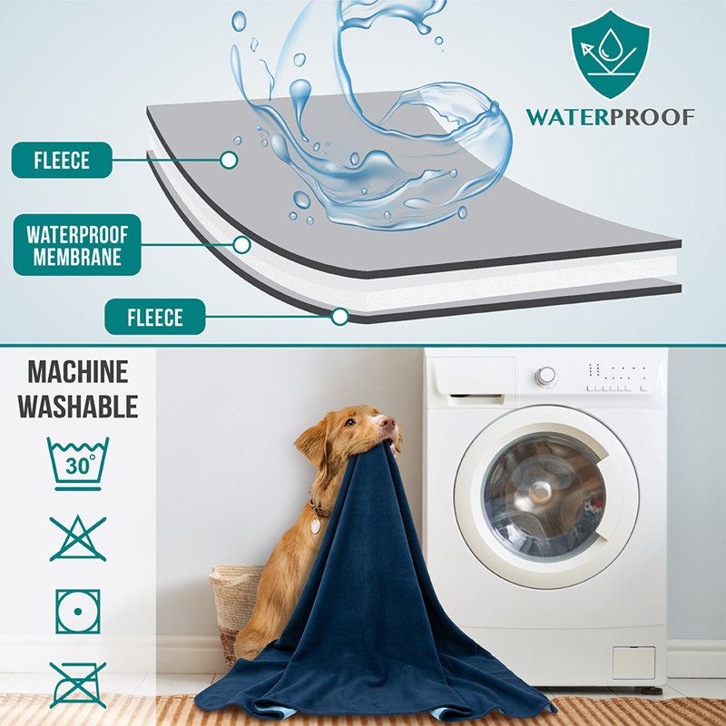 Large Navy Waterproof Fleece Pet Blanket