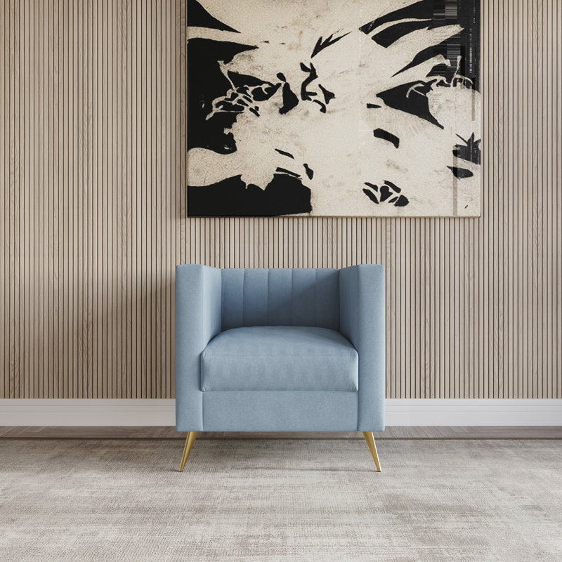 Fauteuil carré en velours Cramlington, Velours bleu