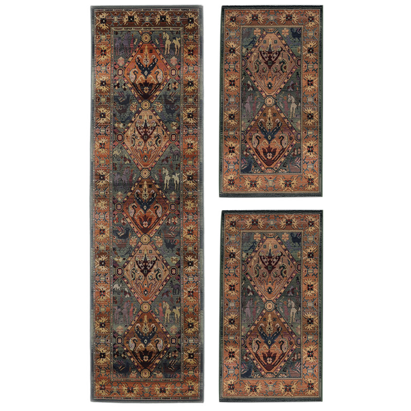 Tapis rouge, beige et noir noué à la main de haute qualité