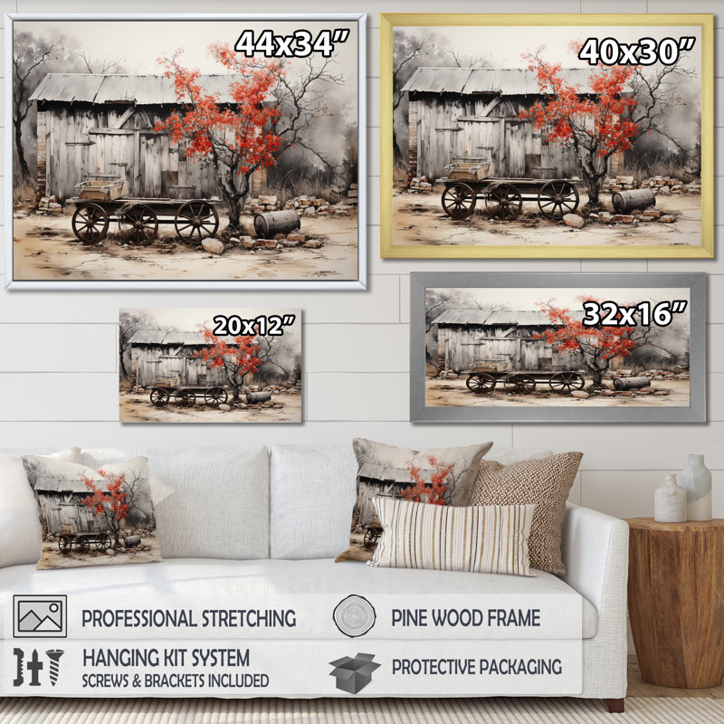 Grange rustique élégance I - art mural grange, H 12 po x l 20 po, Toile tendue, Sans cadre