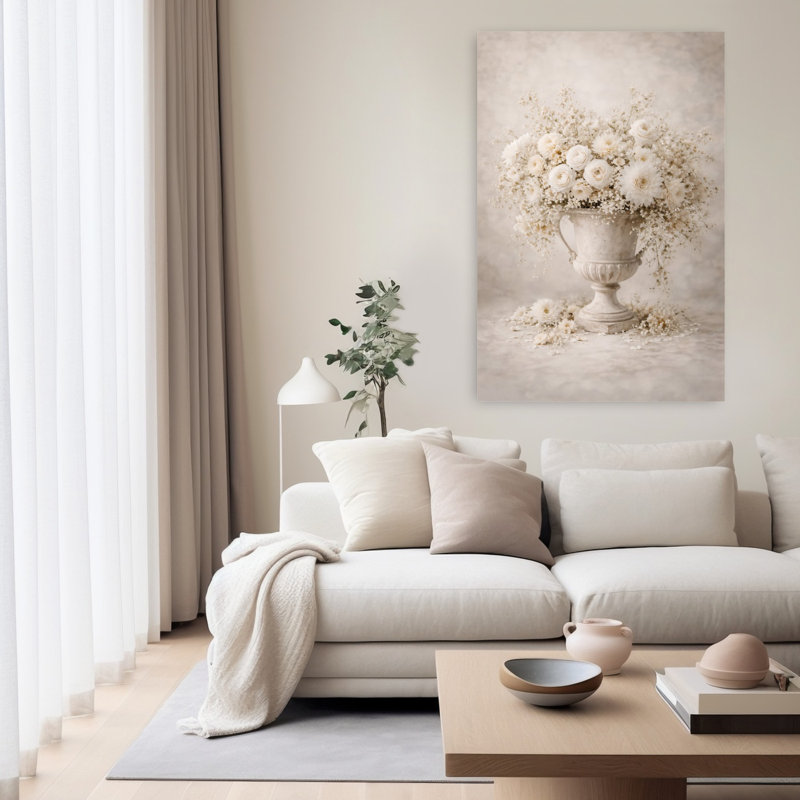 Art mural blanc contemporain Dahlia, H 60 po x l 40 po