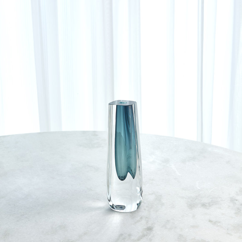 Vase carré en verre taillé - Azur