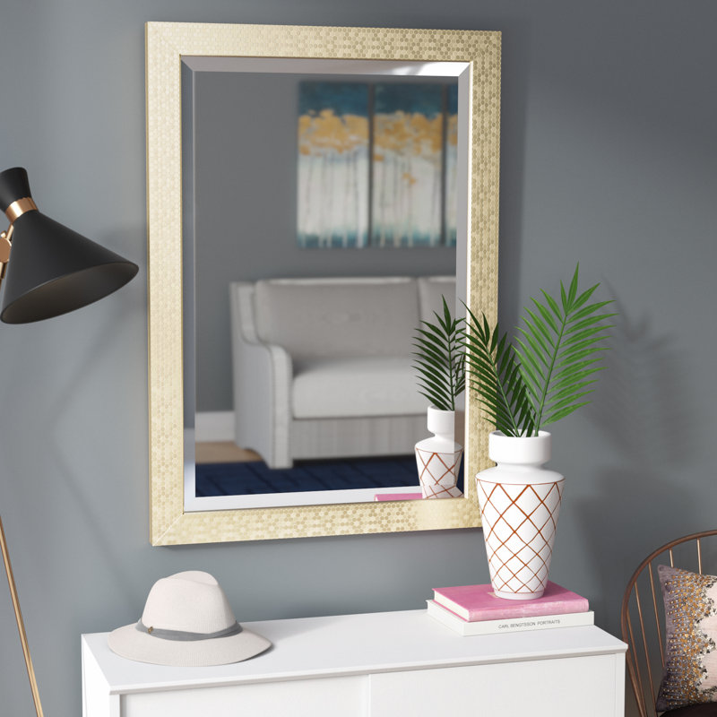 Miroir biseauté moderne et contemporain Cédric, Champagne doré, 50,25 po x 18,25 po