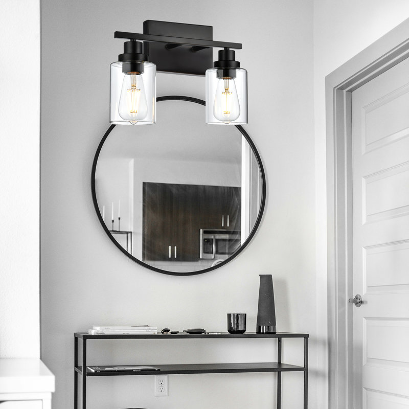2-Light Bathroom Light Fixtures, Matte Black Modern Vanity Lights With Clear Glass Shades, Bathroom Wall Lamp For Mirror Living Room Cabinet Bedroom Porch