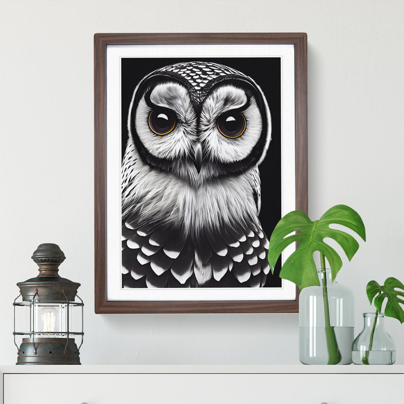 Welcoming Owl - Wall Art, 64cm H x 46cm W, Walnut Framed