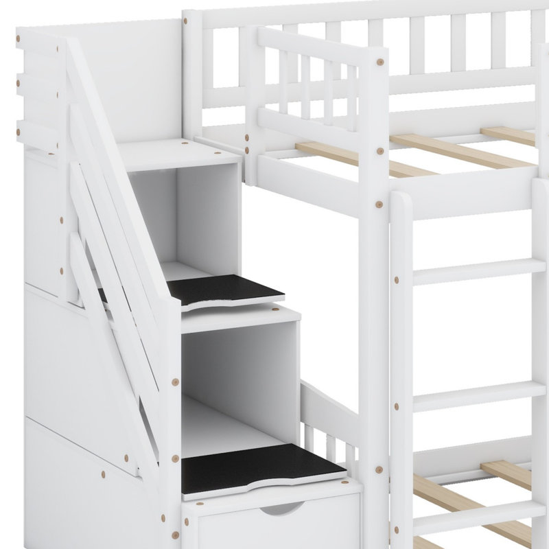 Bunk Bed With Storage Stairway And Slide, White