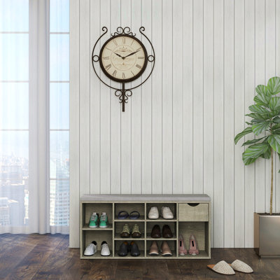 Multifunctional Entryway Storage Bench with Padded Cushion, Drawer, and Open Compartments for Shoes and Accessories