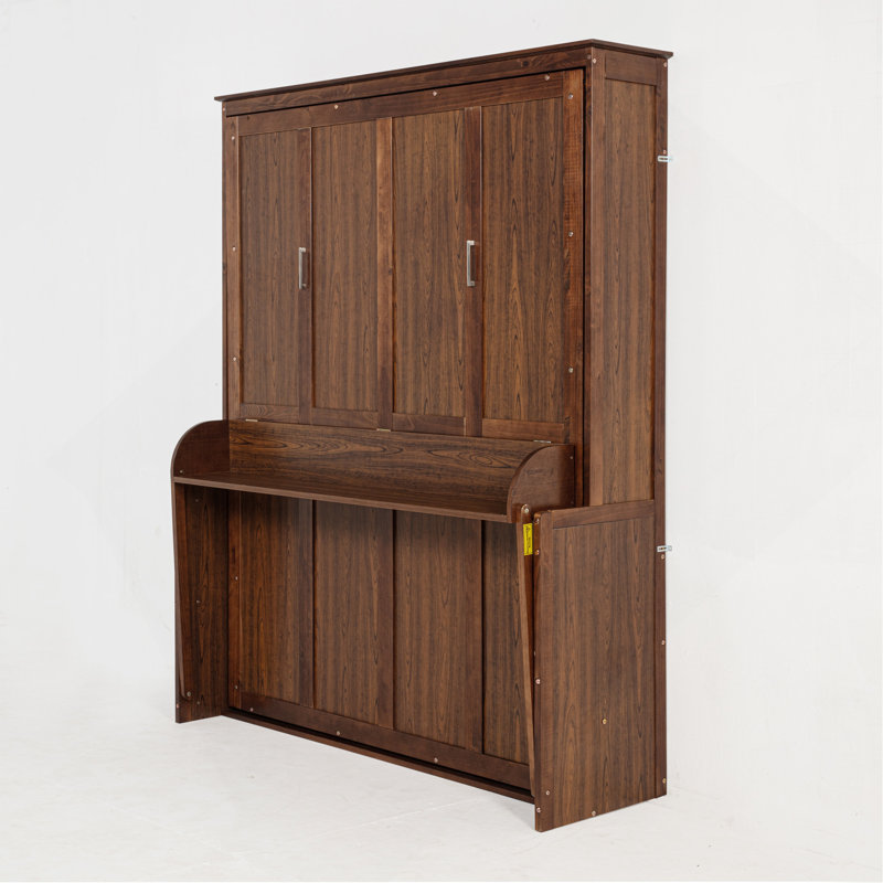 Grand lit escamotable peu encombrant, armoire de lit murale dissimulée avec vérins à gaz, finition noyer