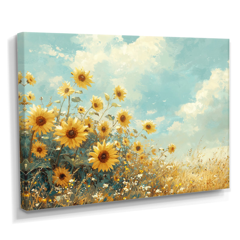 Campagne tournesols dans le vent - tournesols, art mural, H 12 po x l 20 po, Toile tendue, Ne s’applique pas