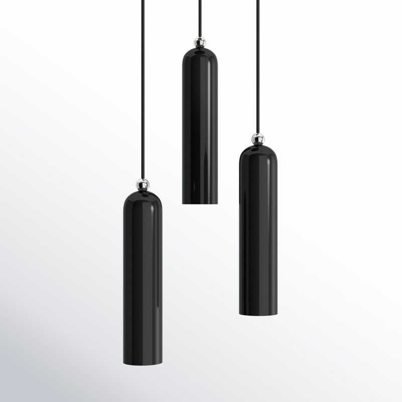Luminaire suspendu cylindrique à 3 lumières Halle, Noir brillant