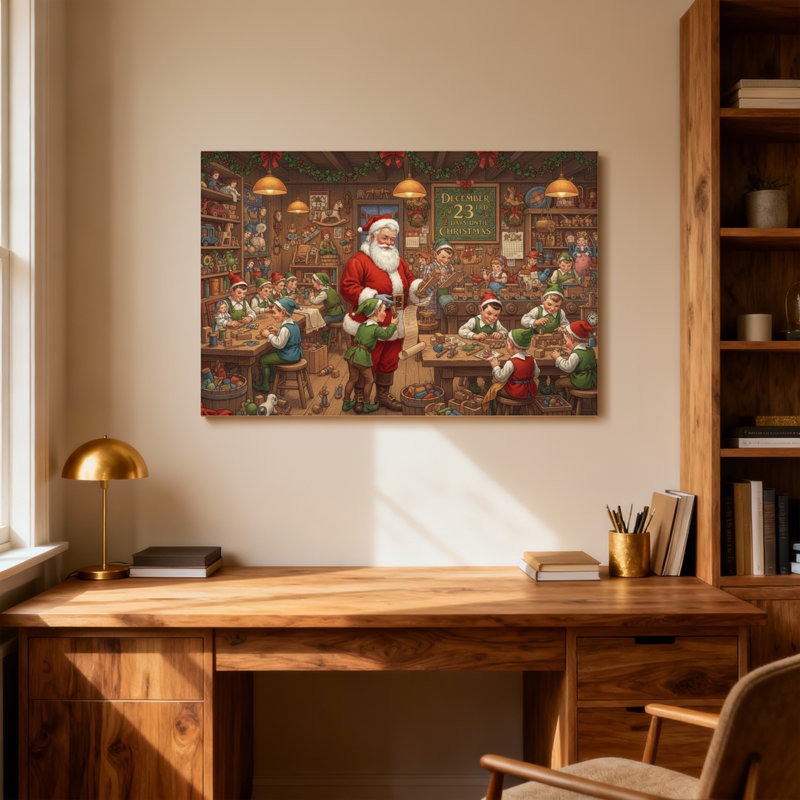 Noël, père Noël, atelier, elfes, artisanat, cadeaux, H 24 po x l 36 po
