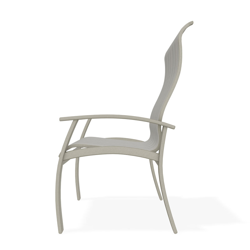 Belle Isle Sling Aluminum Frame Dining Height Supreme Arm Chair with Marine Grade Polymer Arm Accent, Storm, Harbor