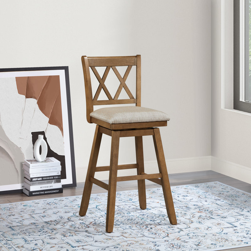 Tabouret de bar et de comptoir pivotant Renetta, Chêne, Lin beige, Tabouret de bar (siège d'une hauteur de 29 po)