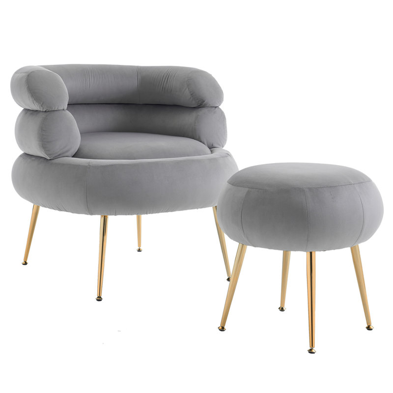 Fauteuil demi-tonneau avec repose-pieds Parkwoods, Velours gris profond