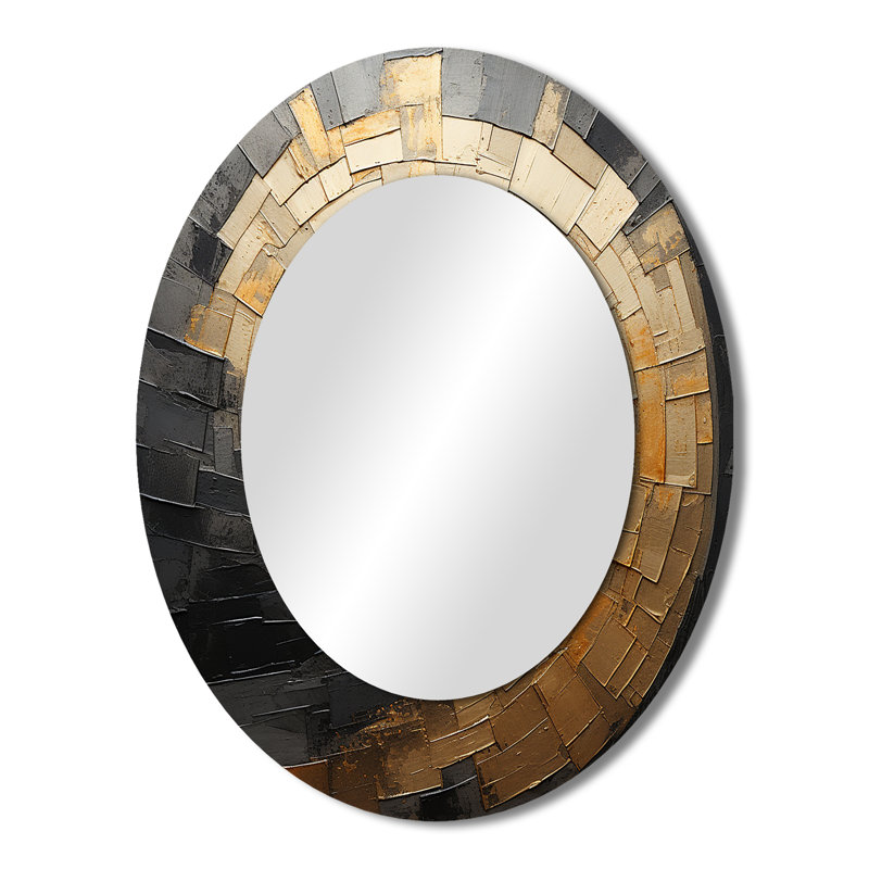 Gold Black Spiral Poteries - Abstract Oval Decorative Mirror On Metal, 43" x 33"