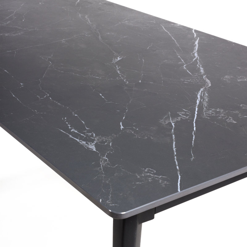 Buisan Stone Top Metal Base Dining Table, Black