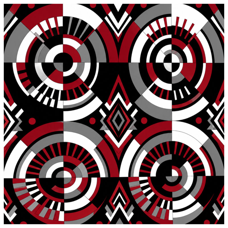 Couvertures géométriques circulaires noires et rouges, 50in W x 60in H