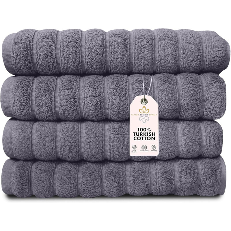 Ensemble de serviettes essuie-mains Fralick, 100% coton turc, séchage rapide , Gris