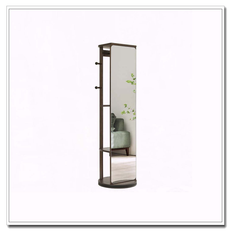 Rotating Full-Length Mirror Cabinet with Storage Hooks & Shelves