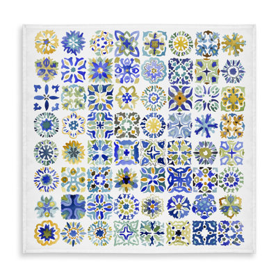 Watercolor Moroccan Tile Tablecloth - Blue Shapes Decor
