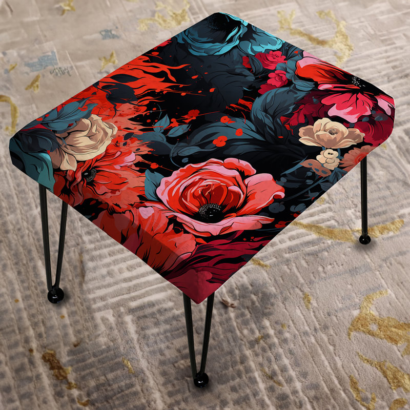 Rebel Soul Red Floral Pattern - Floral Rectangle Ottoman