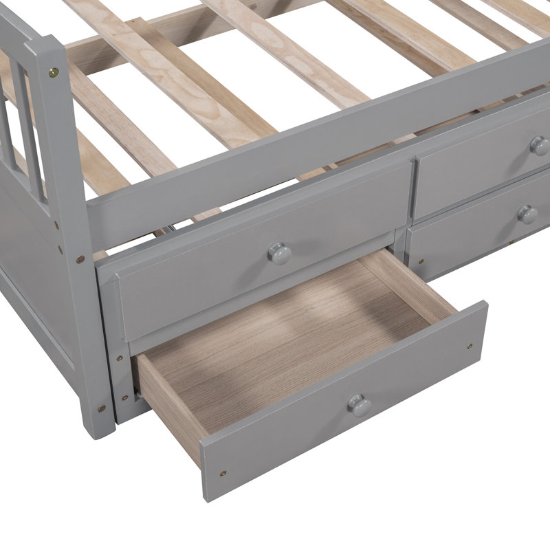 Daybed With Trundle And Drawers, Gray