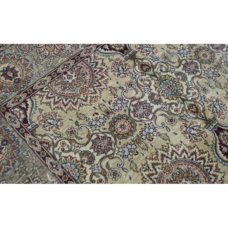 Tapis oriental beige / gris en laine noué à la main Manchuria