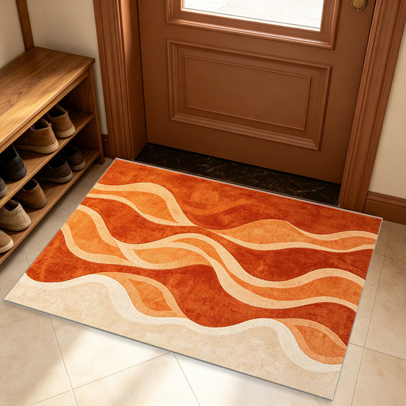 Orange Abstract Wave carpet-easy to clean, machine-washable, soft and comfortable; suitable for door mats, kitchens, living rooms, bedrooms, corridors, and laundry areas. Easy to clean, durable carpet for home decoration.