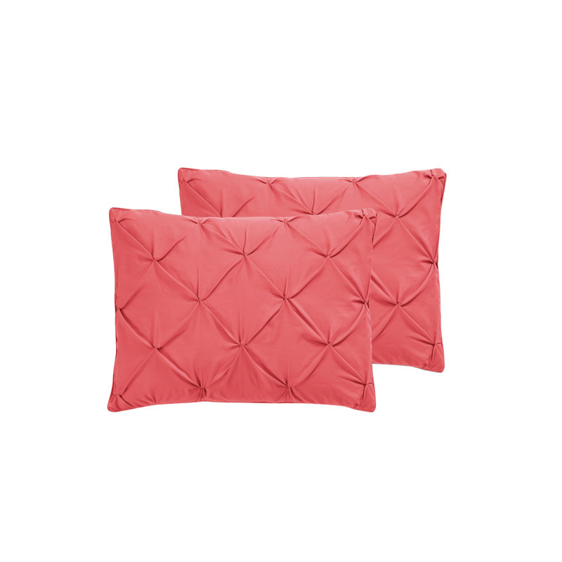 Carmen 3-Piece Pintuck Comforter Set, Coral, King Comforter + 2 Shams + 1 Throw Pillow