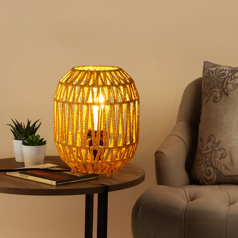 Petite lampe de table Kandace Industrial Vintage Rattan Cage