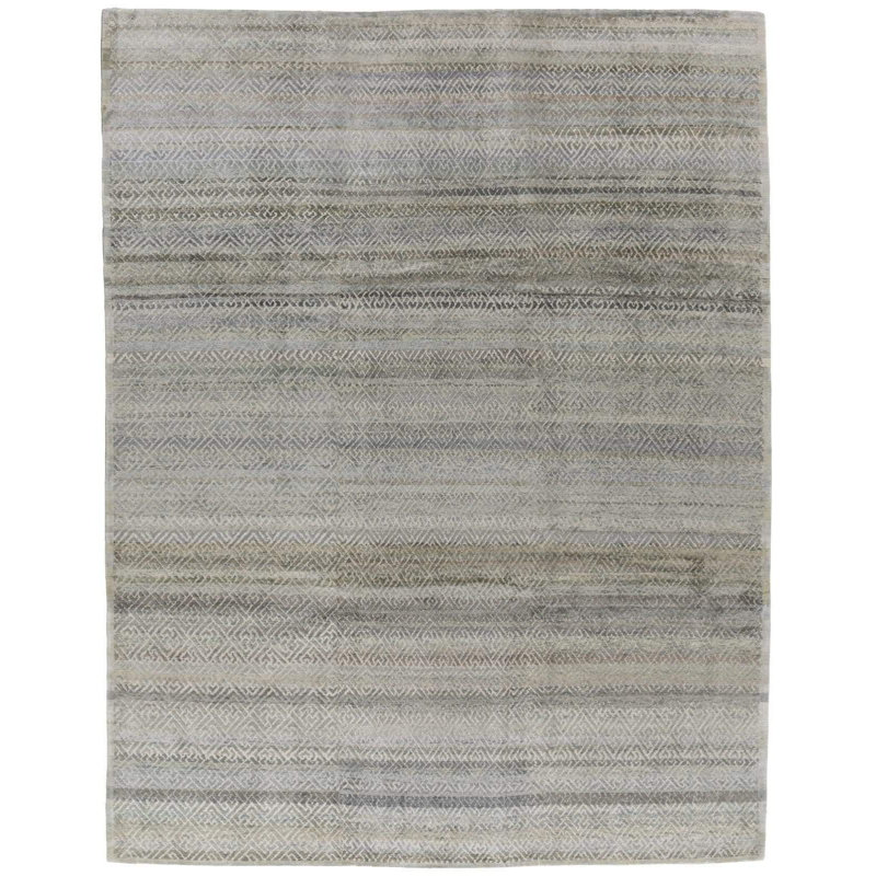 Origami Silk Geometric Area Rug in Blue/Gray/Silver, Rectangle 4' x 6'