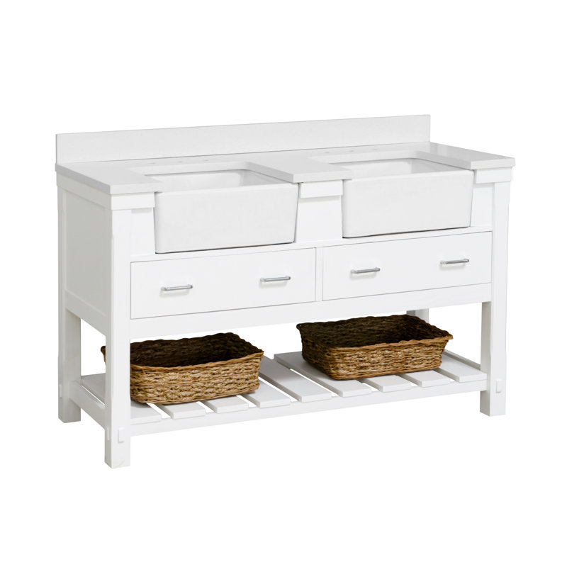 Hitton 60'' Double Bathroom Vanity with Top, White, Quartz