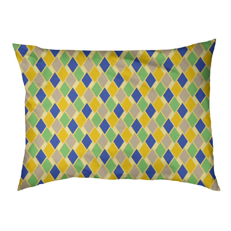 Coussin de diamants rétro Byrge, Grand (l 42,5 po x P 32,5 po x H 14 po), Jaune / Bleu