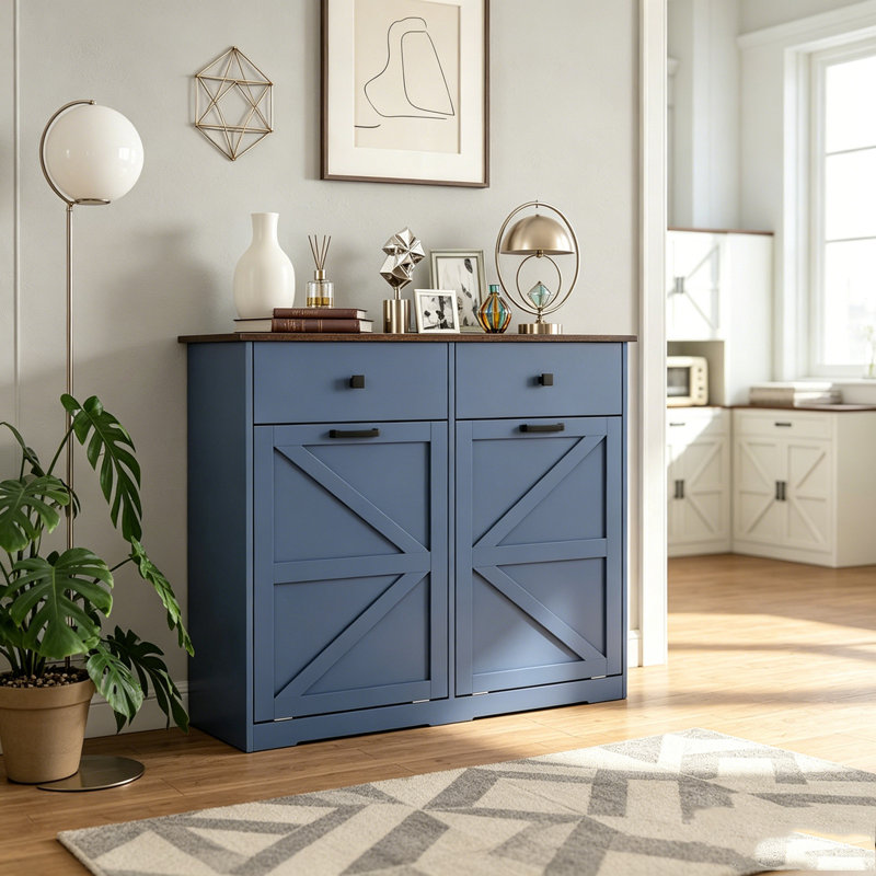 Armoire de tri de lessive, poubelle basculante, Antique Navy Blue