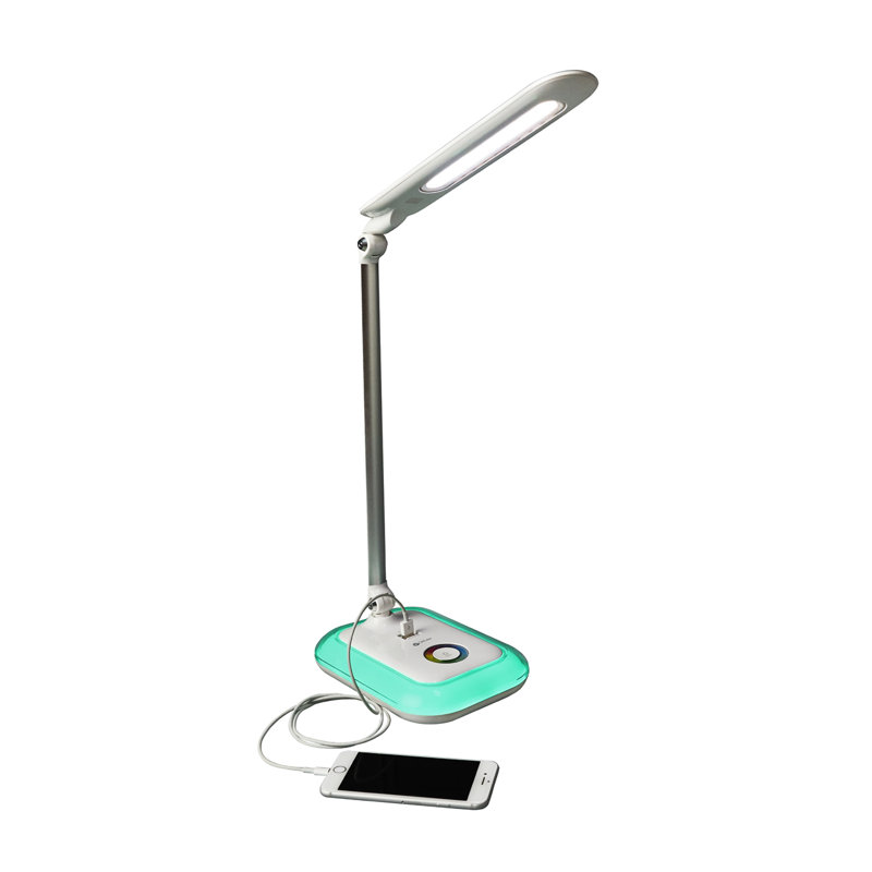 Lampe de bureau à DEL avec port de charge OttLite Glow - portatif, réglable, lumière de bureau, Blanc