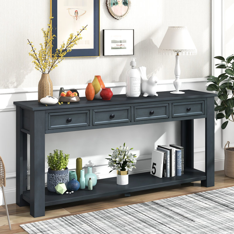 Solid Wood Console Table In Navy: And Stylish With Storage Rectangular Extra, Navy