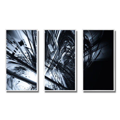 Art abstrait 3D noir et blanc - 3 pièces sur toile