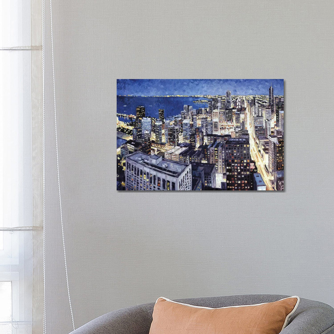Chicago From The Hancock At Night by Roger Disney - Wrapped Canvas Gallery-Wrapped Canvas Giclée