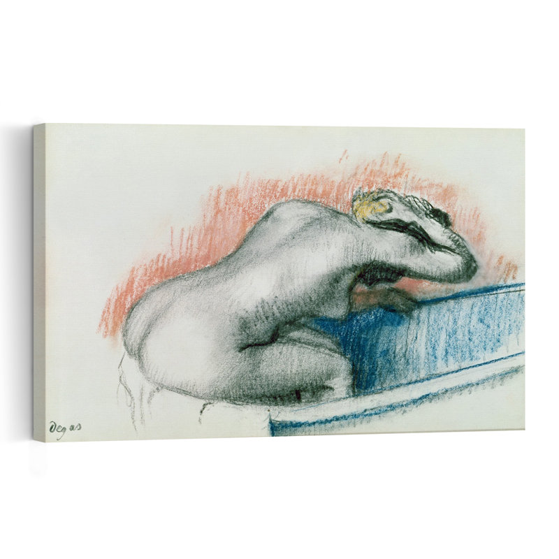 Femme se lavant dans son bain, vers 1892. Estampe d'art mural contemporain abstraite impressionniste., H 12 po x l 18 po