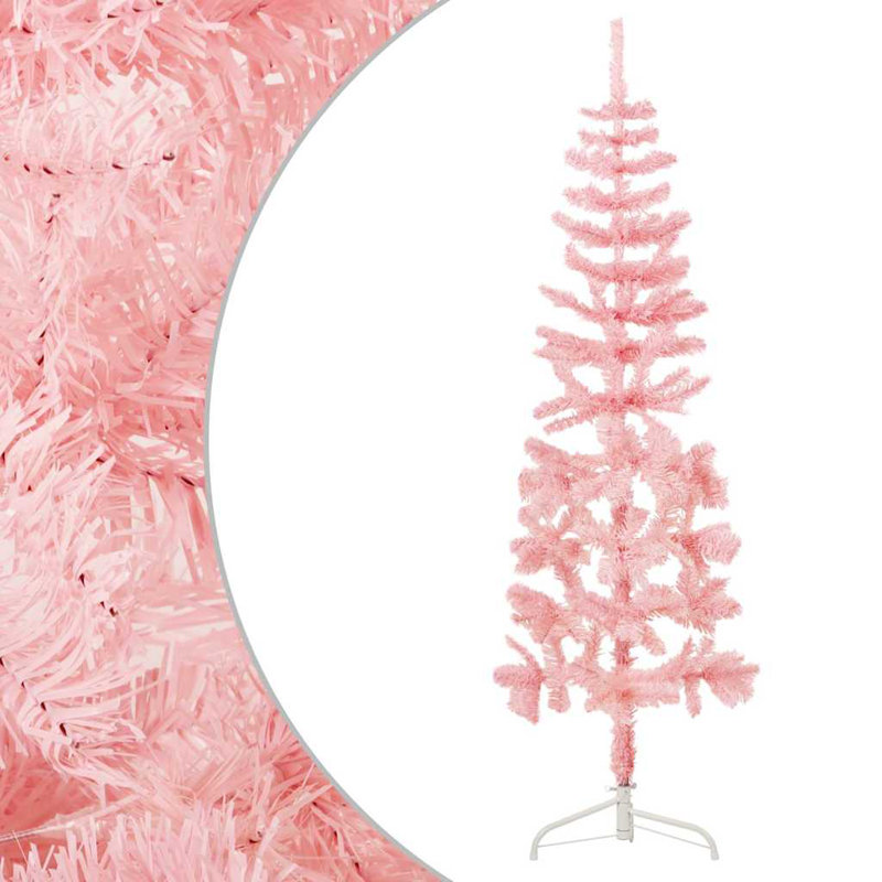 Moitié de sapin de Noël artificiel rose en PVC mince pour économiser de l'espace, H 5 pi, Rose