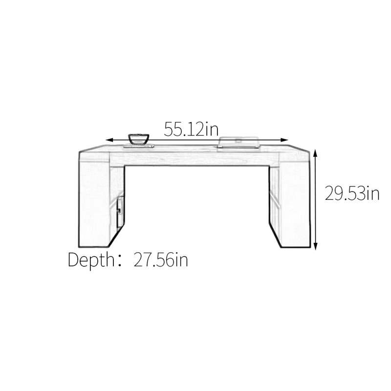 Bureau 4 pieds à tablette ouverte, H 29,53 po x l 55,12 po x P 27,56 po