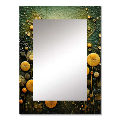 Green and yellow abstract botanical plants 2 - Tachisme Wall Mirror, Green Decorative Mirror, Printed Metal Art