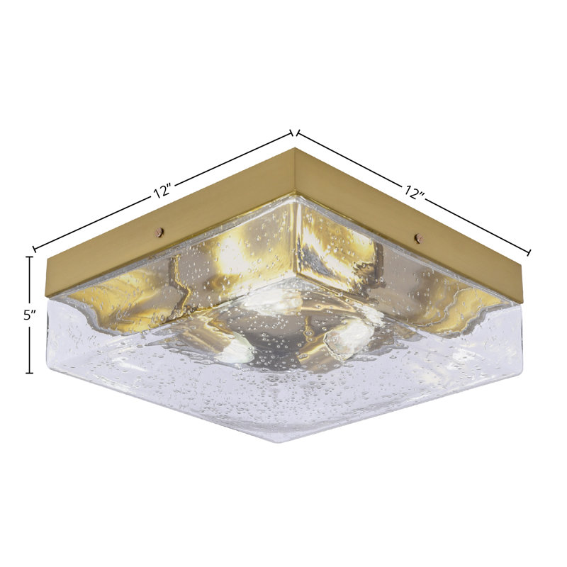 12" Flush Mount, 3-Bulbs, Shown With Glass, Clear Seeded, Brass