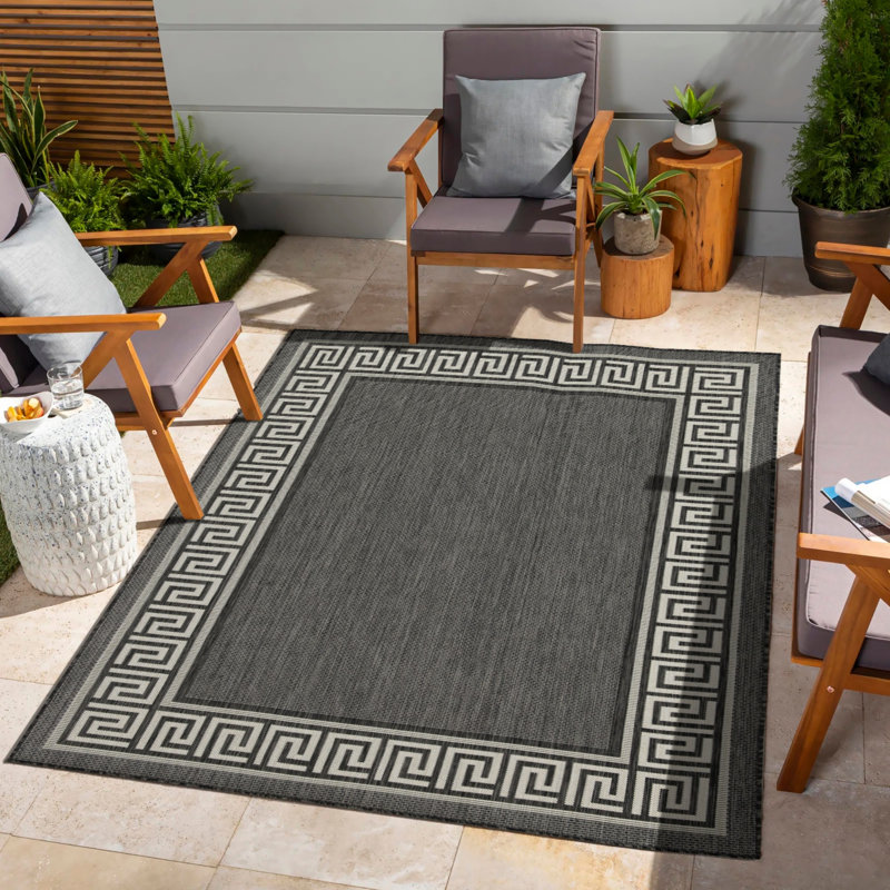 Sunshine GC_HAR2002 Anthracite 7 ft. 10 in. x 10 ft. 3 in. Indoor/Outdoor Area Rug, Rectangle 5'3" x 7'3"