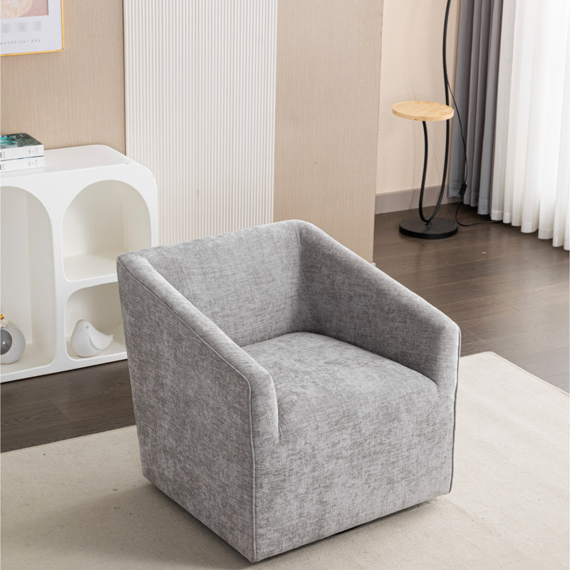 Élégant fauteuil pivotant à 360 degrés gris avec un siège en chenille doux - Ajoutez du style à votre décor de chambre à coucher