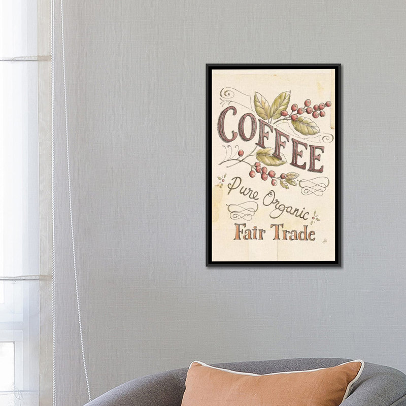 « authentique coffee vi », affiche rétro sur toile, H 26 po x l 18 po x P 1,5 po, Toile avec cadre noir, Pas de tapis