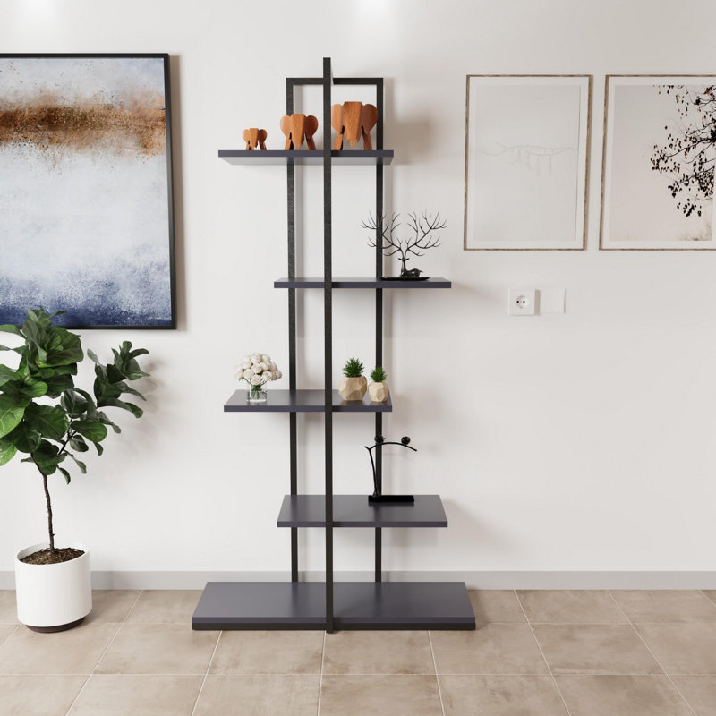 Aliona 80cm W Metal Shelving Unit, Black/Stainless Steel