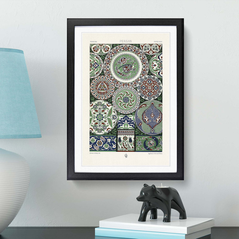 18th Century Persian Pattern by Albert Racinet - Picture Frame Painting Print, Black Framed, 48cm H x 36cm W x 2cm D