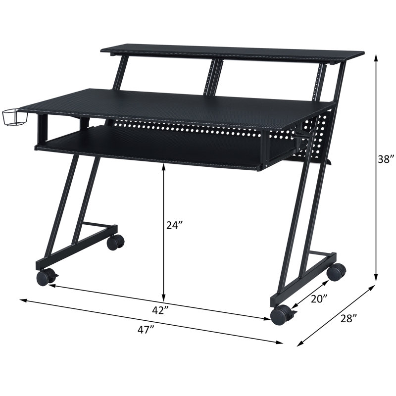 Music Recording Studio Desk with Keyboard Tray, Black